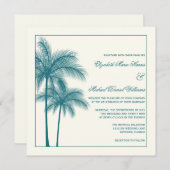 Invitation Carré turquoise d'Ecru de palmiers élégants (Devant / Derrière)