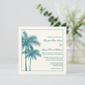 Invitation Carré turquoise d'Ecru de palmiers élégants (Debout devant)