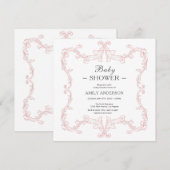 Invitation Carré Vintage élégant | Aquarelle rose (Devant / Derrière)