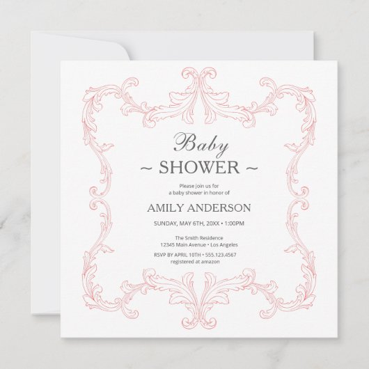 Invitation Carré Vintage élégant | Aquarelle rose (Devant)