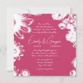 Invitation Carré Vintage Fleur framboise Mariage (Devant)