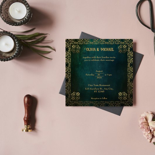 Invitation Carré vintage vert foncé