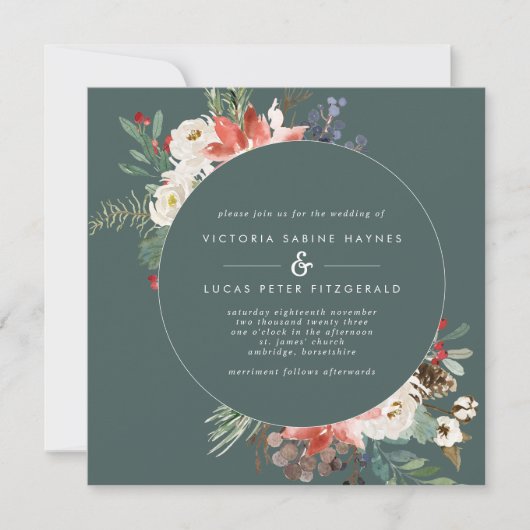 Invitation Carré Winter Sage & Marsala Floral Mariage (Devant)