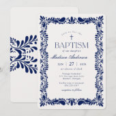 Invitation Carreau de Talavera bleu fête espagnole baptême (Devant / Derrière)