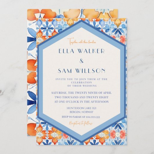 Invitation Carreau d'été Mariage Motif Abstrait (Devant / Derrière)