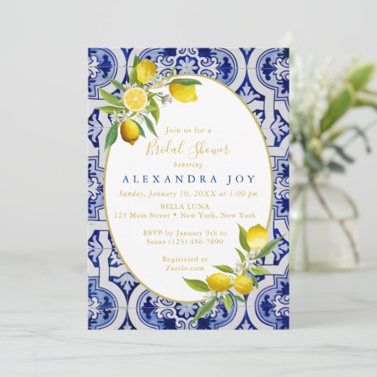 Invitation Carreau Espagnol Bleu et Citron (Debout devant)