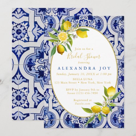 Invitation Carreau Espagnol Bleu et Citron (Devant / Derrière)