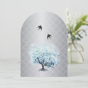 Invitation Carreau Marocain Cœur Feuille Arbre Aqua Vintage O