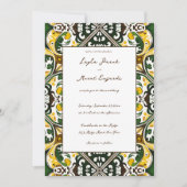 Invitation Carreau méditerranéen jaune vert tout en un mariag (Devant)