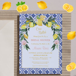 Invitation Carreaux bleu Citrus italien Fête des mariées d'ét