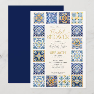 Invitation Carreaux bleu jaune Fête des mariées italienne