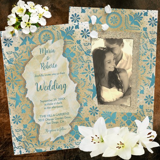 Invitation Carreaux bleu rustique Talavera Vieux Mariage mexi
