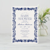 Invitation Carreaux bleu Talavera Espagne Baby shower Fiesta (Debout devant)