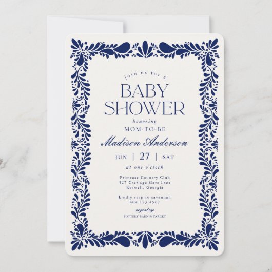 Invitation Carreaux bleu Talavera Espagne Baby shower Fiesta (Devant)