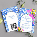 Invitation Carreaux bleus Bougainvillea citrons mariage éléga<br><div class="desc">Carreaux bleus et bougainvilliers élégants méditerranéen grec Santorini Mykonos thème faire-part de mariage instantané téléchargement tout en un - avec qr rsvp code à l'arrière,  juste ajouter votre adresse URL et Zazzle va générer du code pour vous.</div>