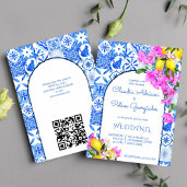 Invitation Carreaux bleus Bougainvillea citrons mariage éléga