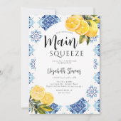 Invitation Carreaux Bleus Citron Main Squeeze Fête de Mariage (Devant)
