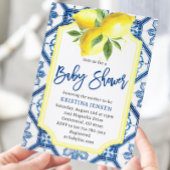 Invitation Carreaux bleus Citrons Capri Baby shower
