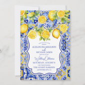 Invitation Carreaux bleus Citrons Mariage (Devant)