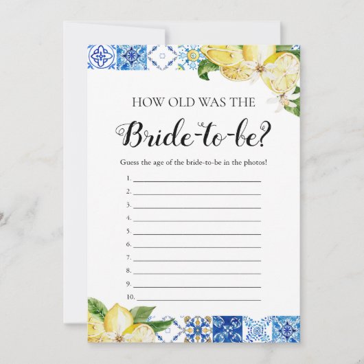 Invitation Carreaux bleus Citrons Quel âge a été la mariée je (Devant)