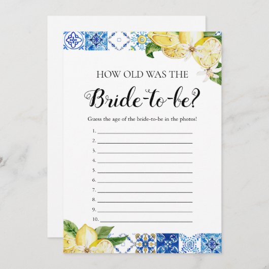 Invitation Carreaux bleus Citrons Quel âge a été la mariée je (Devant / Derrière)