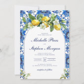 Invitation Carreaux Bleus Méditerranéens Citron (Devant)