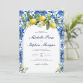 Invitation Carreaux Bleus Méditerranéens Citron (Debout devant)