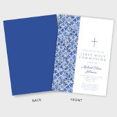 Invitation Carreaux Croix Bleue Moderne Garçon Première Commu