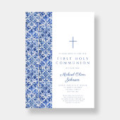 Invitation Carreaux Croix Bleue Moderne Garçon Première Commu