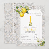 Invitation Carreaux de citron méditerranéen 1er 2e 3e anniver (Devant / Derrière)