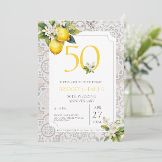Invitation Carreaux de citron méditerranéen 50e anniversaire  (Debout devant)