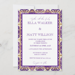 Invitation Carreaux de mariage printaniers violets inspirés d