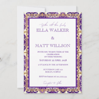 Invitation Carreaux de mariage printaniers violets inspirés d