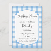 Invitation Carreaux Gingham Bleu Blanc, Simple Moderne (Devant)