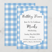 Invitation Carreaux Gingham Bleu Blanc, Simple Moderne (Devant / Derrière)
