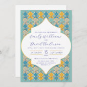 Invitation Carreaux marocains Code QR bleu or (Devant / Derrière)