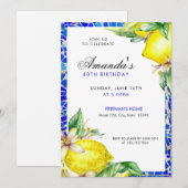 Invitation Carreaux Méditerranéens au citron bleu et jaune aq (Devant / Derrière)