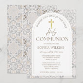 Invitation Carreaux méditerranéens Boho Première communion sa (Devant / Derrière)