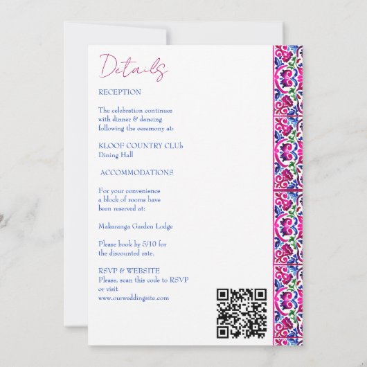 Invitation Carreaux mexicains rose bleu, tous en un mariage (Dos)