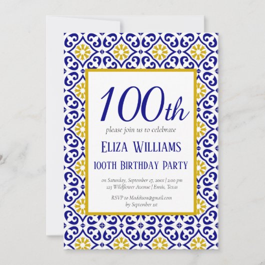 Invitation Carreaux portugais 100e anniversaire Méditerranée (Devant)