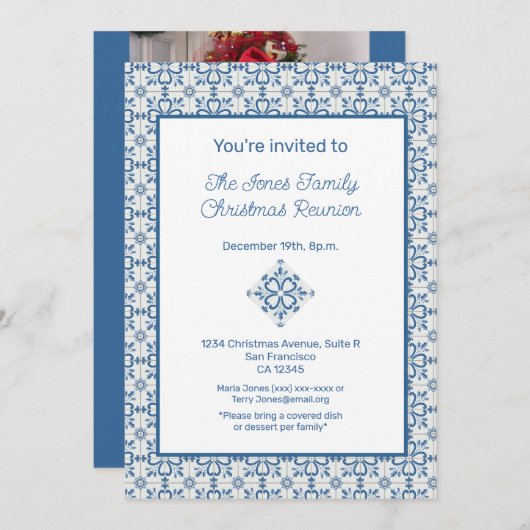 Invitation Carreaux portugais de Noël Cadre feuille Holly (Devant / Derrière)