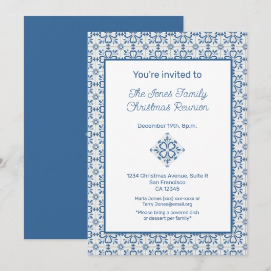 Invitation Carreaux portugais de Noël Cadre feuille Holly (Devant / Derrière)