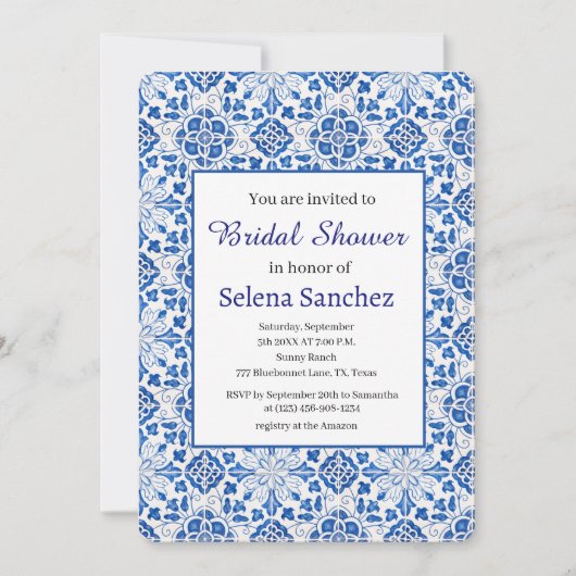 Invitation Carreaux portugais Fête des mariées d'aquarelle fl (Devant)