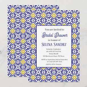 Invitation Carreaux portugais Fête des mariées d'aquarelle fl