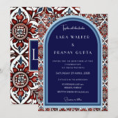 Invitation Carreaux Rouges Et Bleus De Luxe (Devant / Derrière)