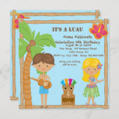 Invitation carrée d'anniversaire de Luau de fille (Devant / Derrière)