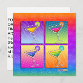 INVITATION CARRÉE de PARTIE de MARGARITAS d'art de (Devant / Derrière)