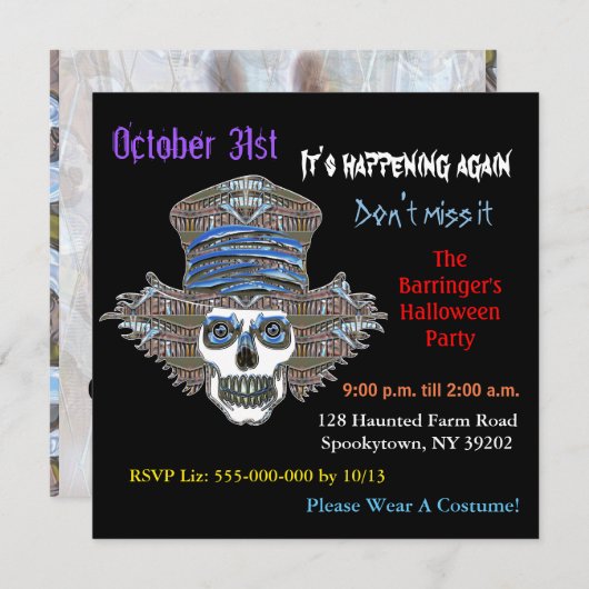 Invitation Carrée Épouvantail Effrayant pour Hallo (Devant / Derrière)