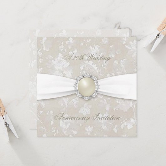 Invitation carrée pour 30 ans de mariage en damass (Devant/Arrière en situation)