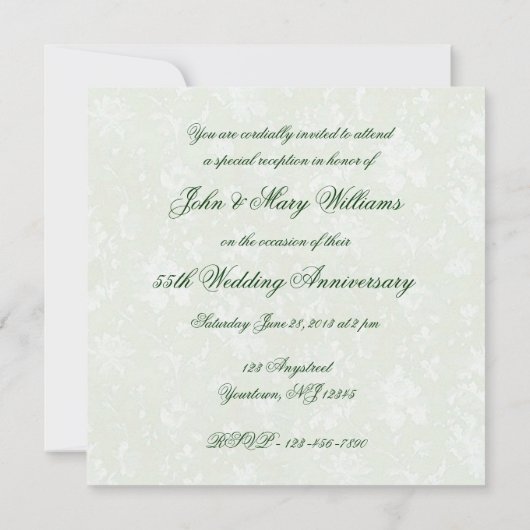 Invitation carrée pour 55e anniversaire de mariage (Dos)